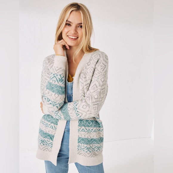 Fat Face Josie Cardigan Turquoise, Gray and White US size 6 - Picture 8 of 16